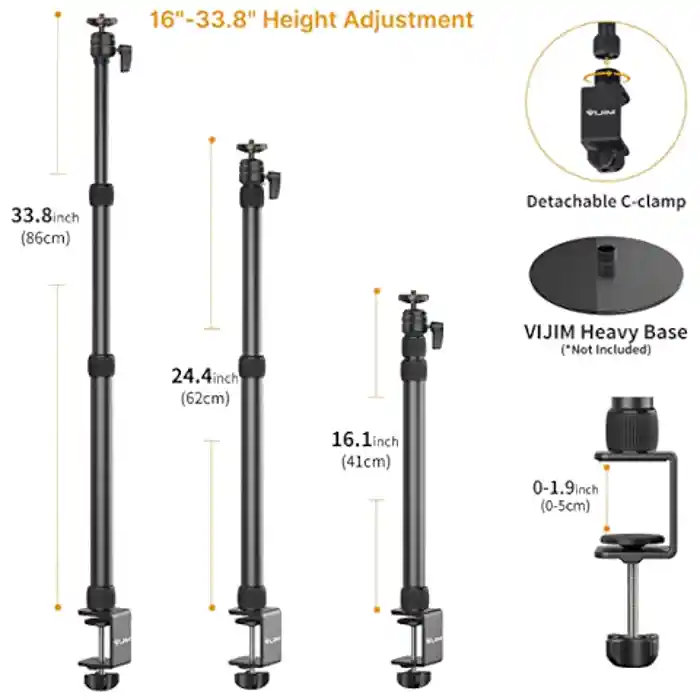 VIJIM LS11 Camera Mount Desk Stand with Auxiliary Holding Arm